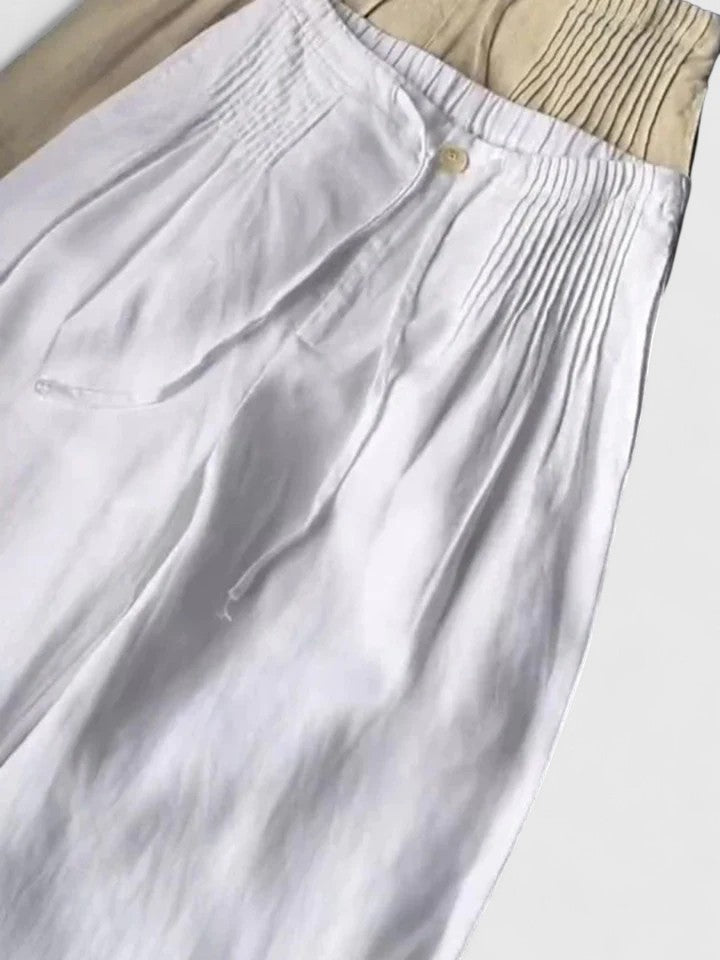 Effortless Linen Wide Leg Pants for Women with Smocked Drawstring High Waist Pleated Front Casual Style