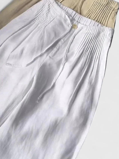 Effortless Linen Wide Leg Pants for Women with Smocked Drawstring High Waist Pleated Front Casual Style