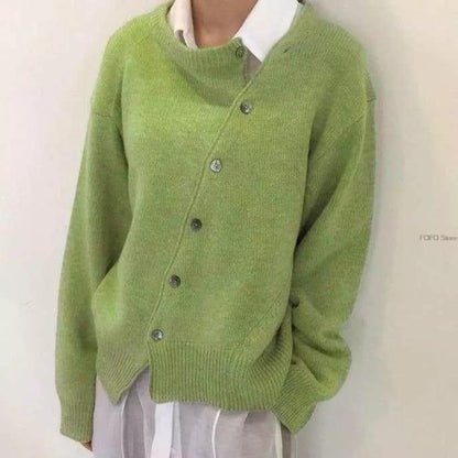 Cozy Oversized Knit Cardigan for Women with Round Neck Long Sleeve Button Front Relaxed Style