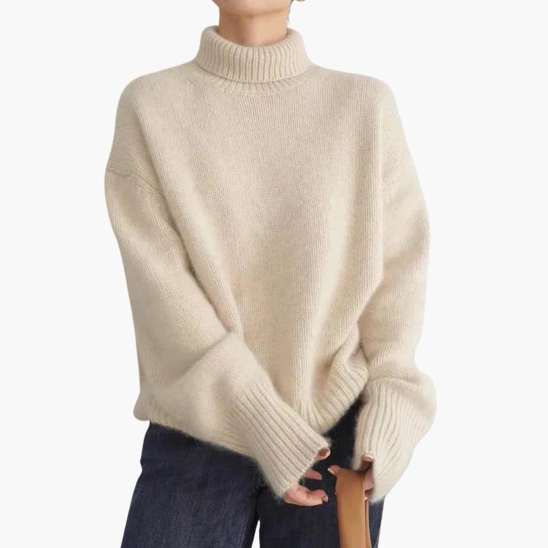 Comfortable Ribbed Turtleneck Sweater for Women with High Neck Long Sleeve Oversized Cozy Knit Style