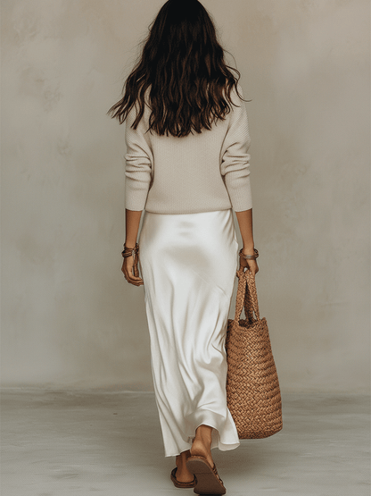 Effortless Two Piece Set for Women with V-Neck Wrap Wide Leg Skirt
