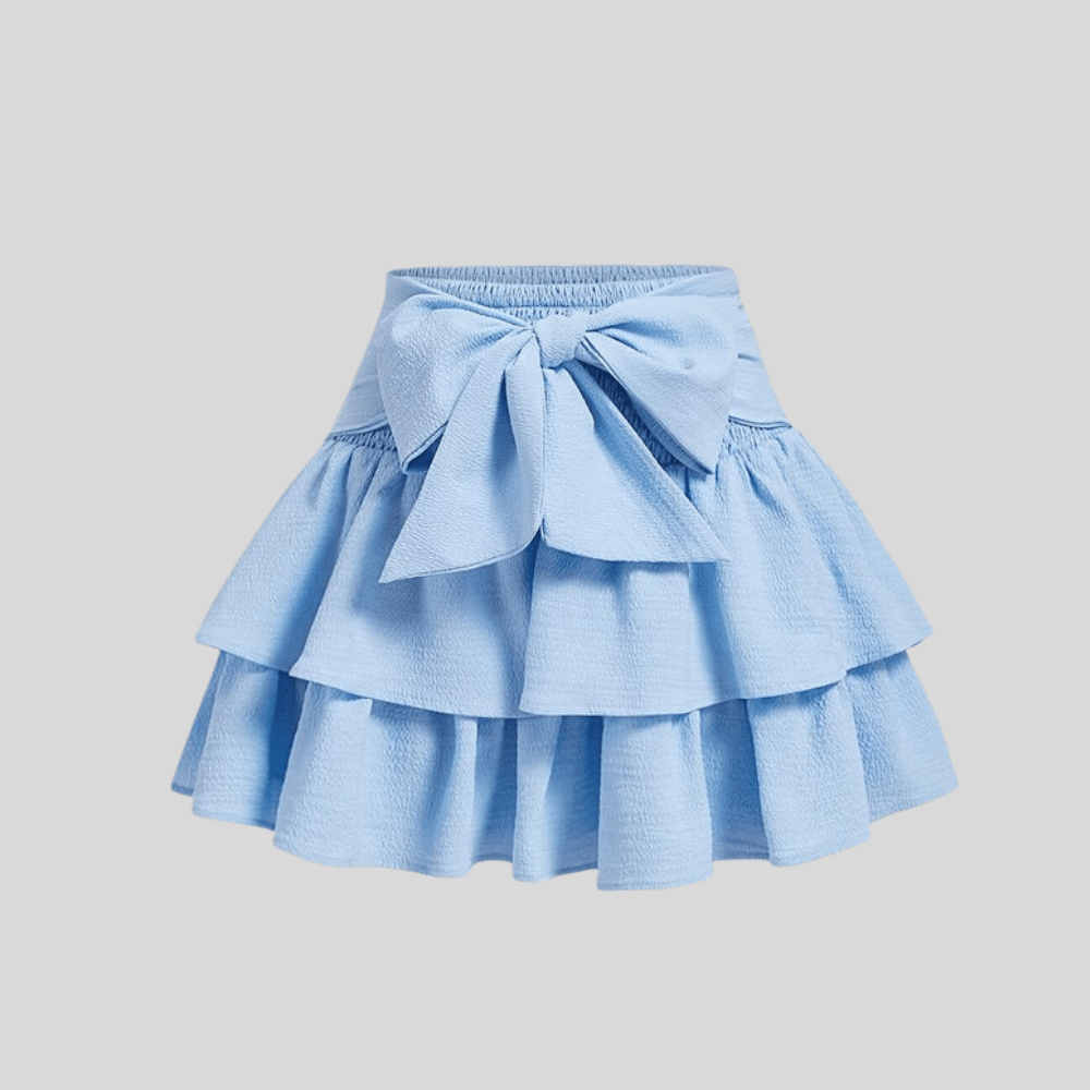 Effortless Tiered Ruffle Mini Skirt for Women with Bow Tie Smocked Waist Flowy Style