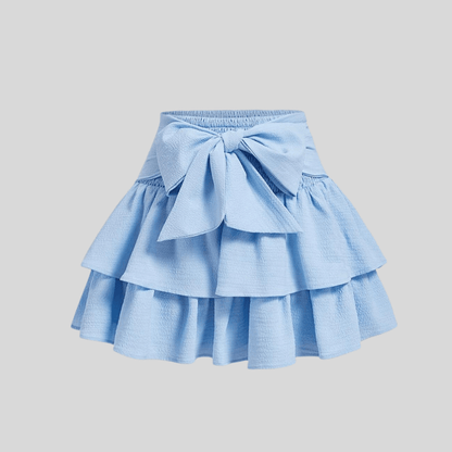 Effortless Tiered Ruffle Mini Skirt for Women with Bow Tie Smocked Waist Flowy Style