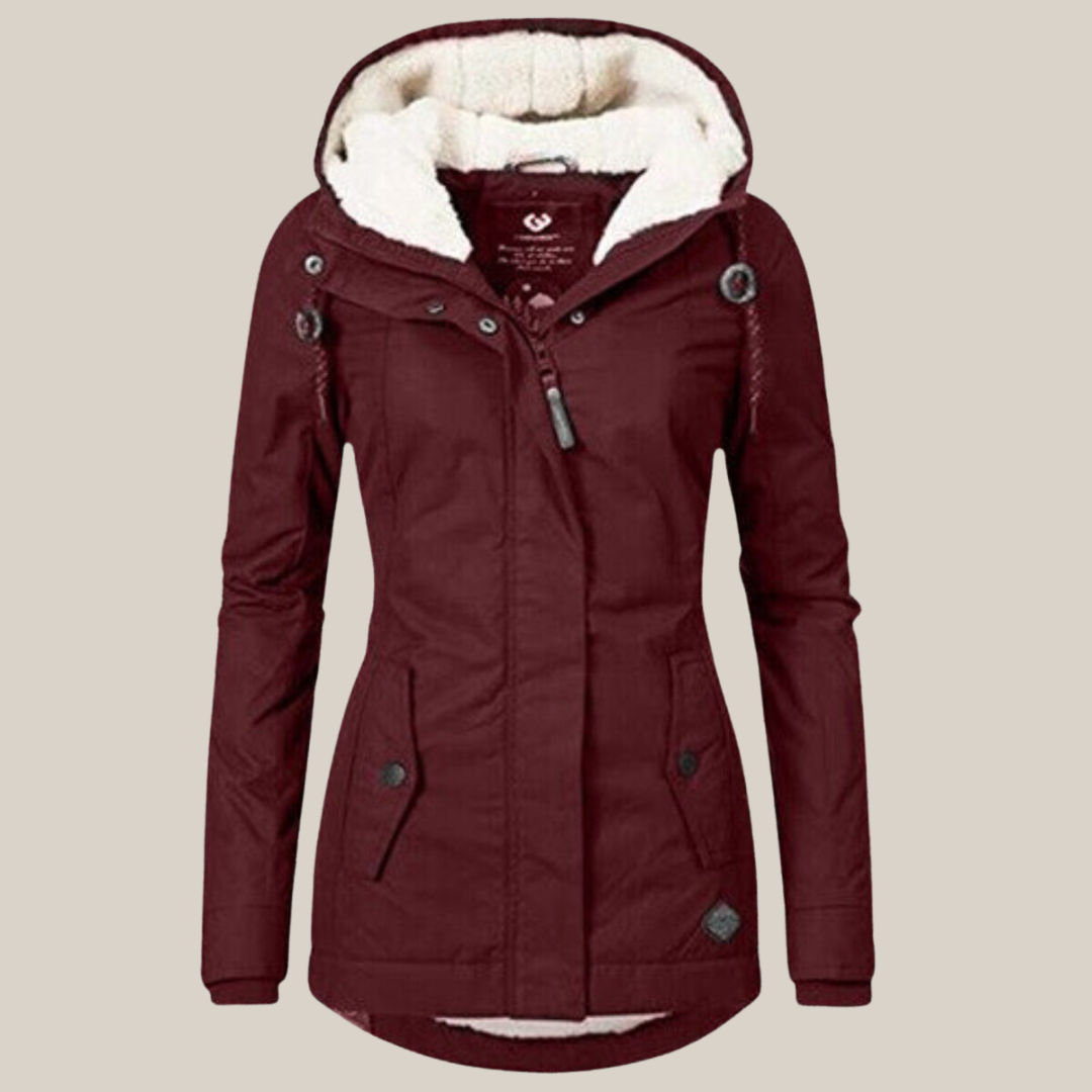 Effortless Sherpa Fleece Jacket for Women with Hooded Long Sleeve Zip Front Drawstring Waist Style