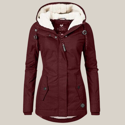 Effortless Sherpa Fleece Jacket for Women with Hooded Long Sleeve Zip Front Drawstring Waist Style