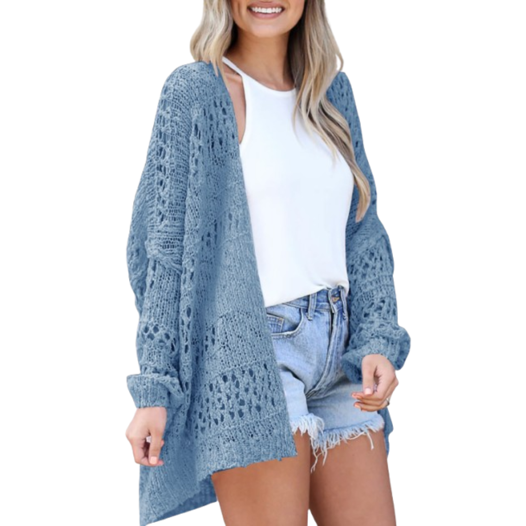 Effortless Crochet Knit Cardigan for Women with Open Front Long Sleeve Oversized High Low Style