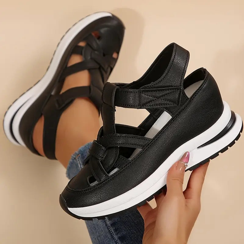 Comfortable Orthopedic Sandals for Women with Velcro Strap Cutout Platform Closed Toe Casual Style