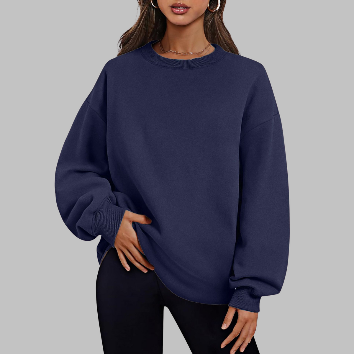Cozy Oversized Sweatshirt for Women with Crew Neck Long Sleeve Side Pocket Relaxed Style