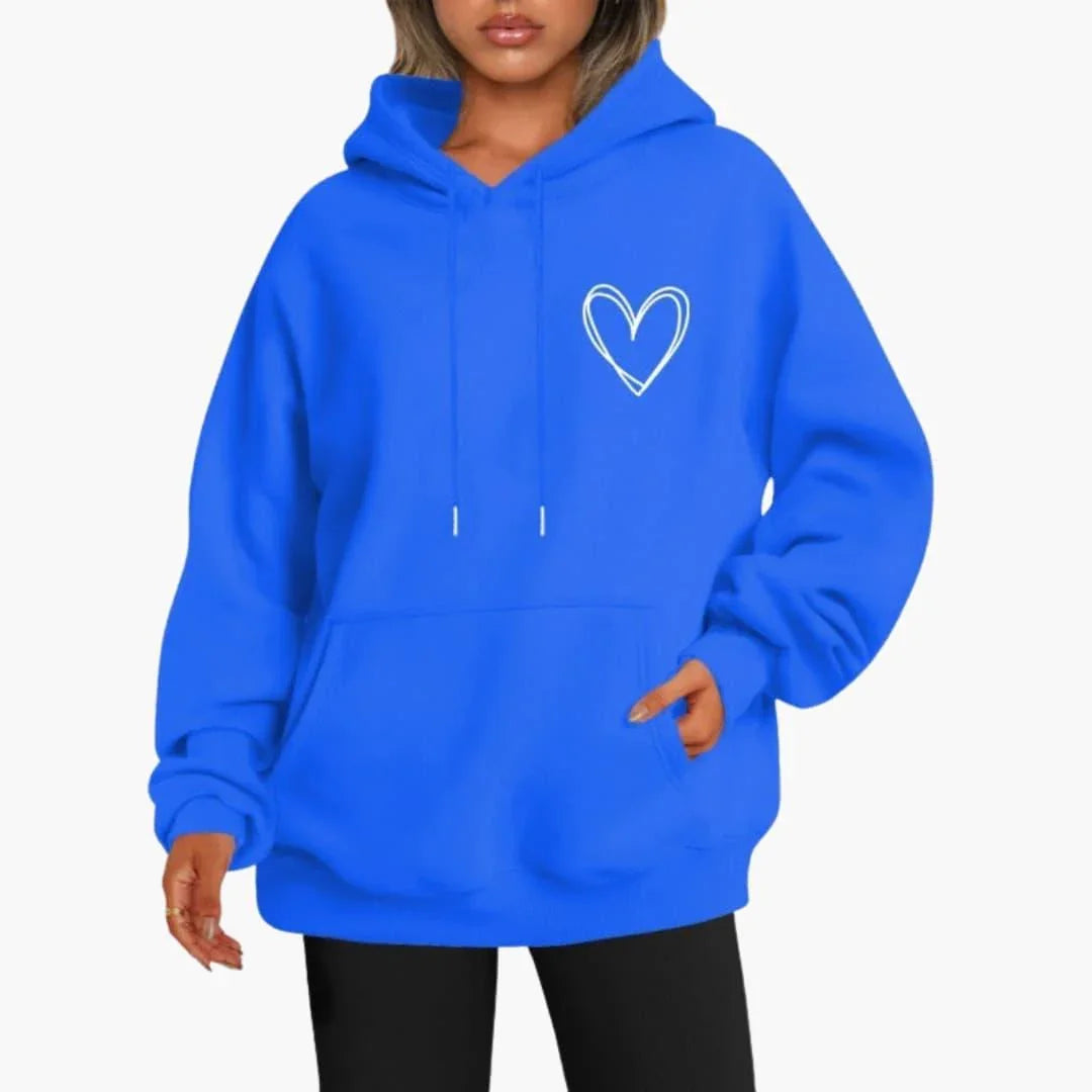 Comfortable Heart Print Hoodie for Women with Drawstring Hood Long Sleeve Oversized Relaxed Style
