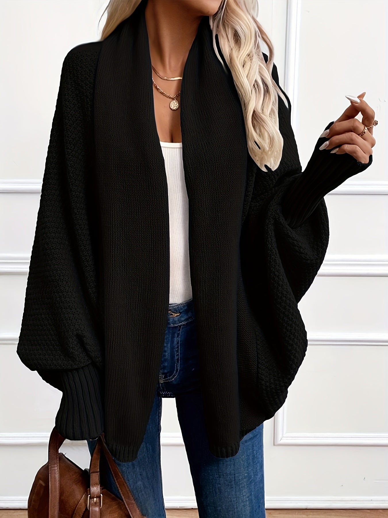 Comfortable Waterfall Knit Cardigan for Women with Shawl Collar Dolman Sleeve Oversized Relaxed Style