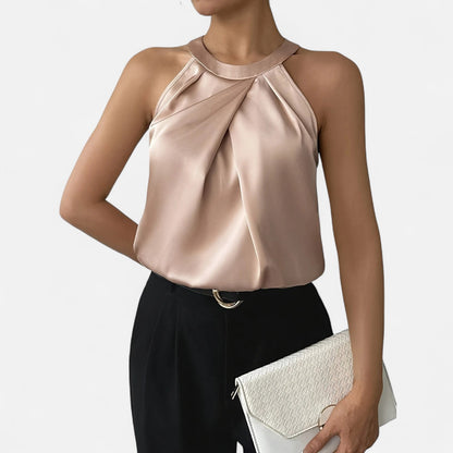 Lorraine | Women’s Elegant Pleated Front Draped Satin Tanks