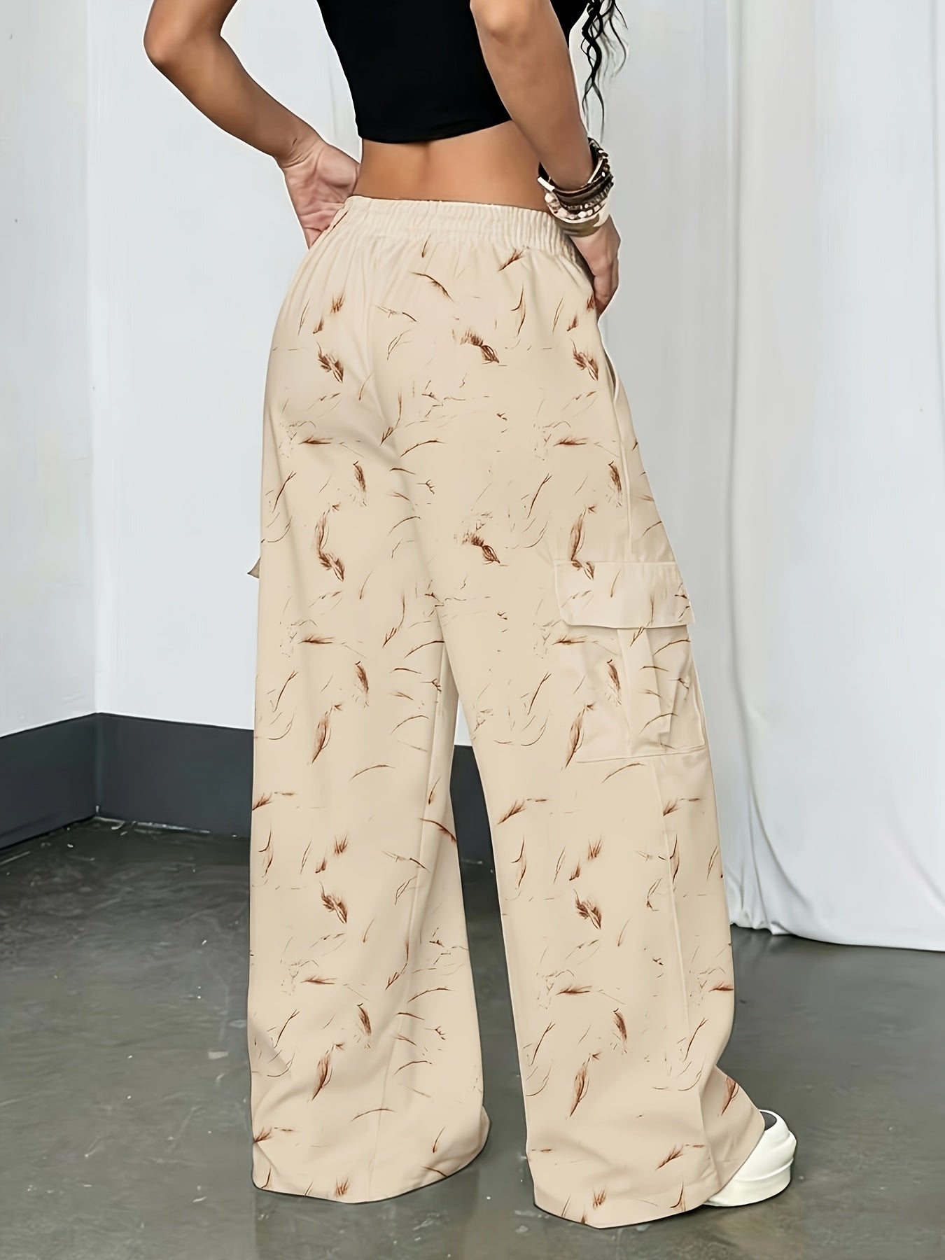 Effortless Camo Pants for Women with High Waist Drawstring Cargo Pocket Wide Leg Relaxed Style
