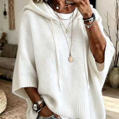 Comfortable Knit Oversized Hoodie for Women with Hooded Neck Half Sleeve Batwing Relaxed Style