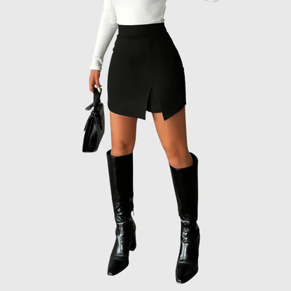 Stylish Black Mini Skirt for Women with High Waist Asymmetric Split Hem Fitted Pencil Casual Style