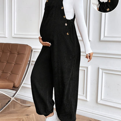 Effortless Corduroy Maternity Overalls for Women with Square Neck Sleeveless Wide Leg Relaxed Style