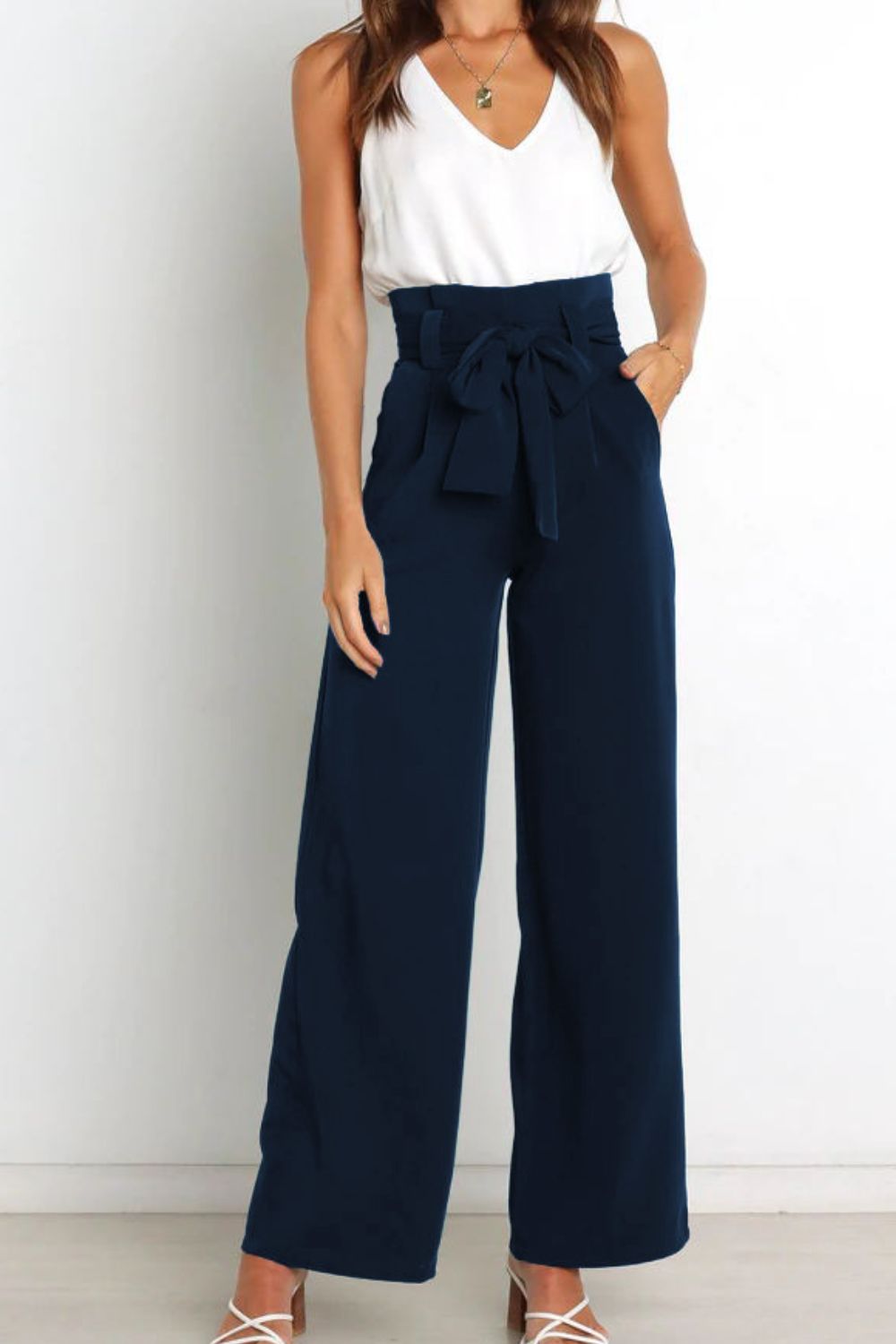Effortless Wide Leg Pants for Women with High Waist Paperbag Belted Tapered Relaxed Style