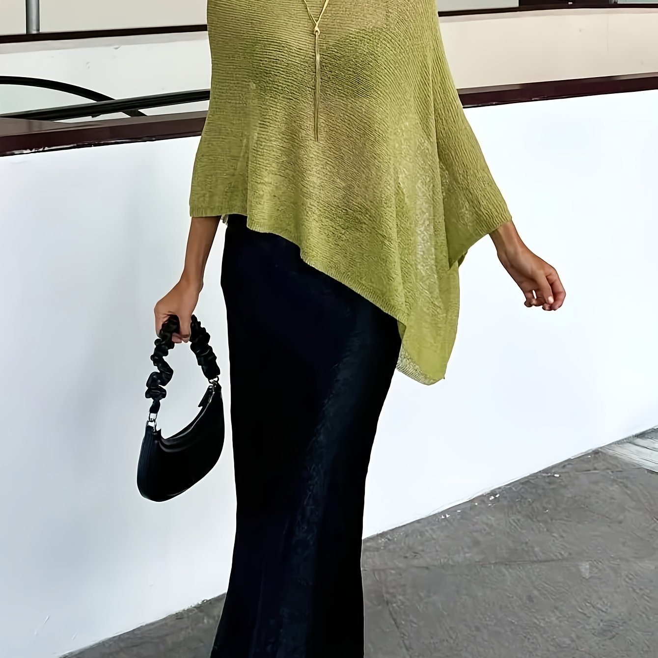 Effortless Poncho Shirt for Women with Asymmetric Hem Draped Knit Relaxed Style