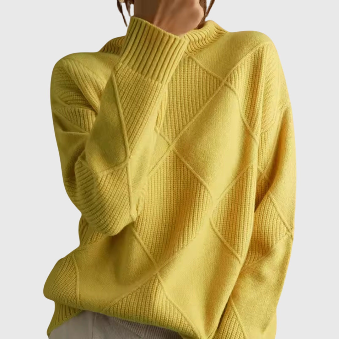 Comfortable Ribbed Knit Sweatshirt for Women with Turtleneck Long Sleeve Oversized Drop Shoulder Style