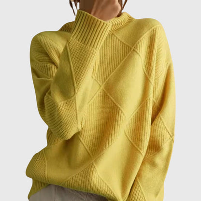 Comfortable Ribbed Knit Sweatshirt for Women with Turtleneck Long Sleeve Oversized Drop Shoulder Style