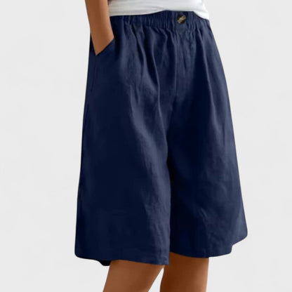 Effortless Linen Shorts for Women with High Waist Elastic Waistband Pleated Wide Leg Casual Style