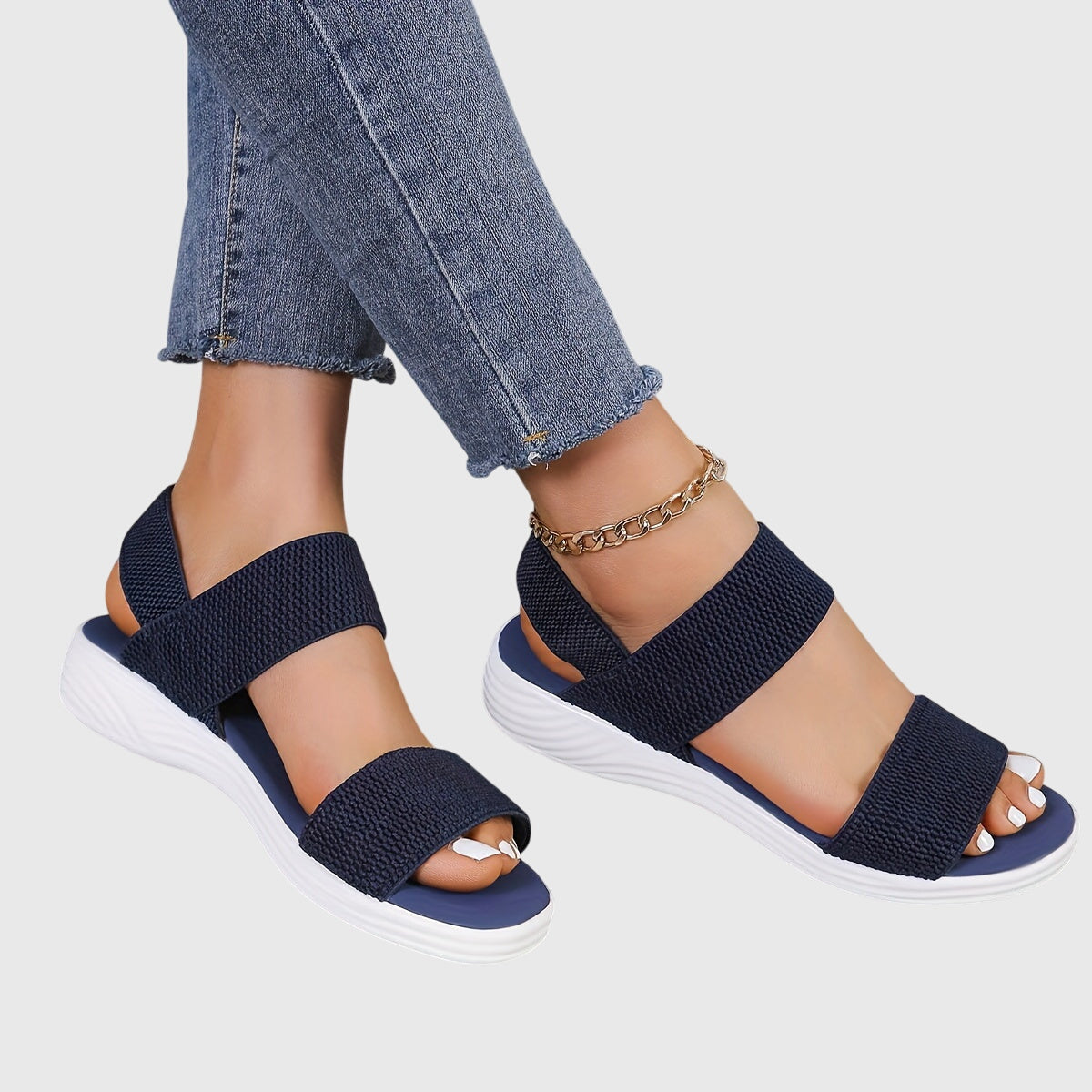 Comfortable Orthopedic Sandals for Women with Double Elastic Strap White Platform Open Toe Casual Style