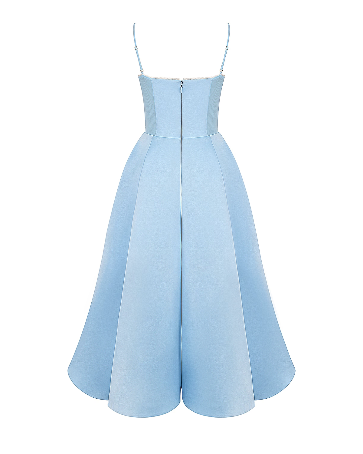 Elegant Bustier Midi Dress for Women with Sweetheart Neckline Spaghetti Strap Tulle Hem Flowing Style