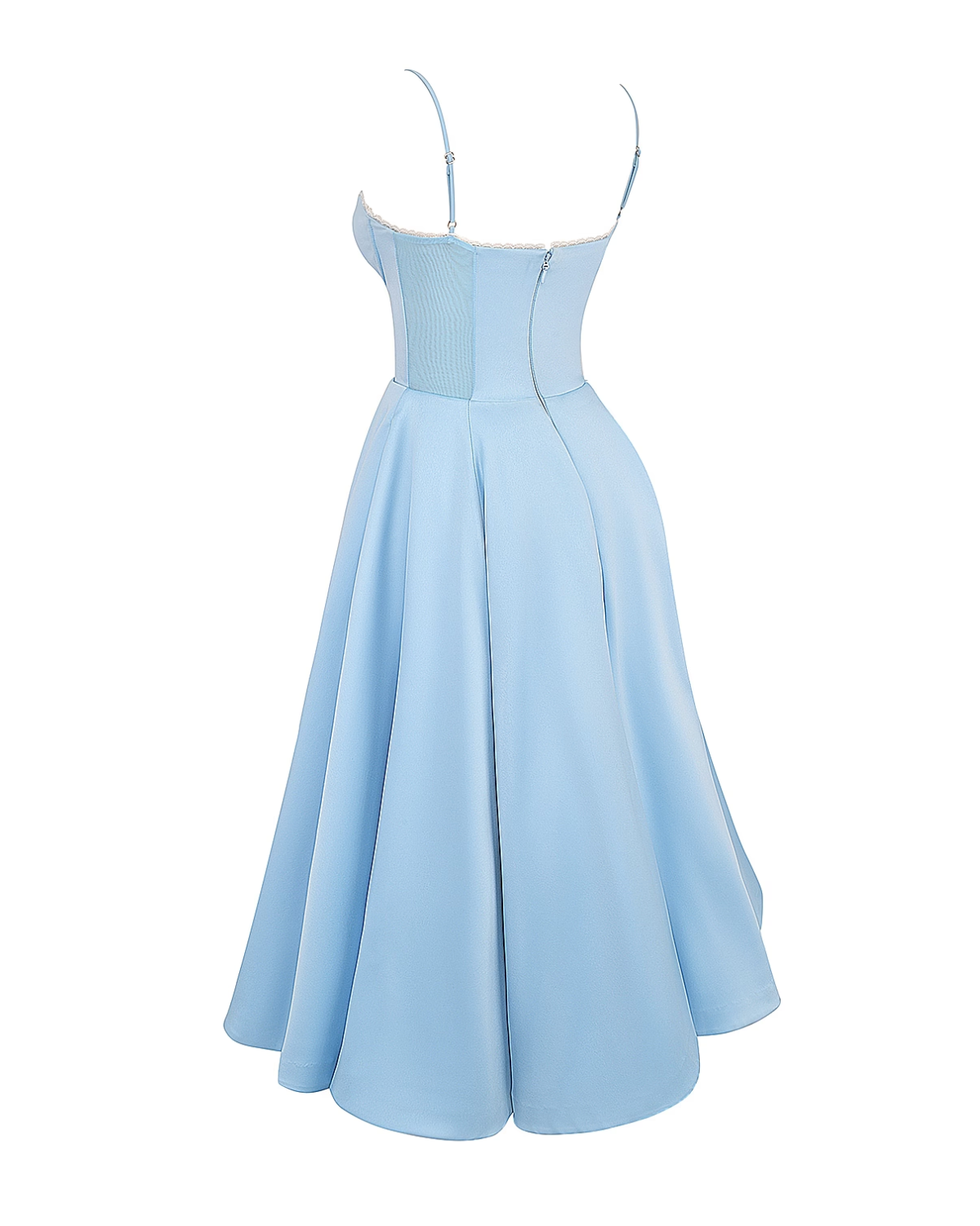 Elegant Bustier Midi Dress for Women with Sweetheart Neckline Spaghetti Strap Tulle Hem Flowing Style