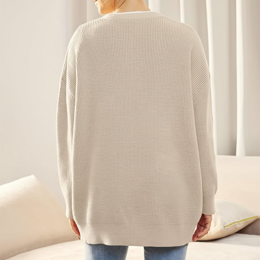 Cozy Knit Cardigan for Women with V Neck Long Sleeve Button Front Ribbed Longline Style