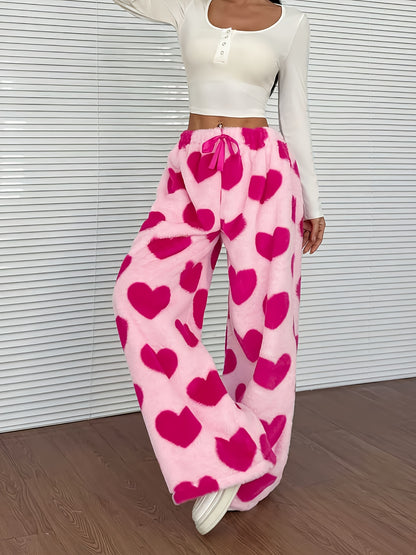 Cozy Plaid Plush Sweatpants for Women with Drawstring Waist Wide Leg Fleece Lounge Style