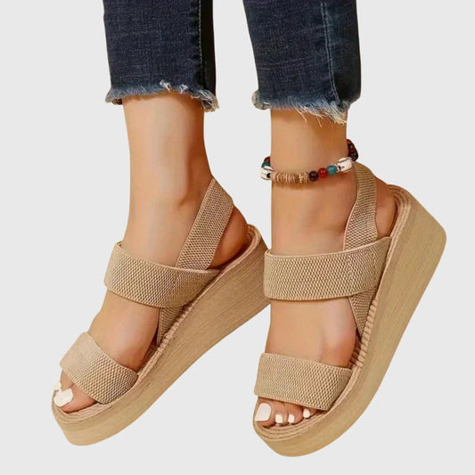 Comfortable Orthopedic Sandals for Women with Double Elastic Strap Espadrille Platform Open Toe Casual Style