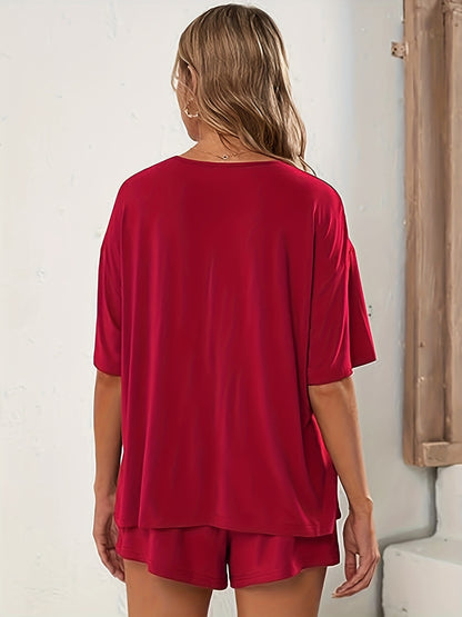Comfortable Maternity Two Piece Set for Women with Round Neck Short Sleeve Oversized Relaxed Style
