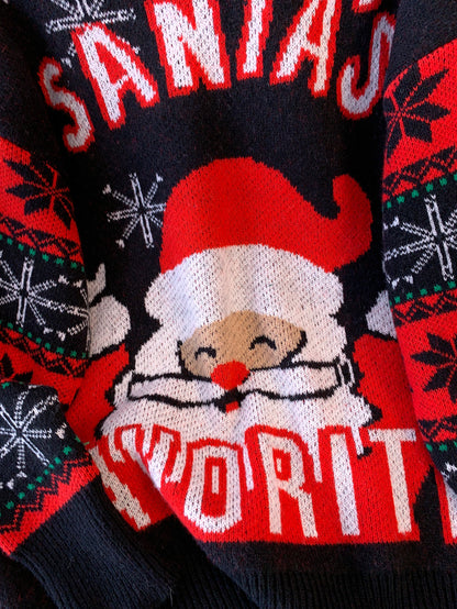Cozy Black Santa Christmas Tacky Sweater for Women with Crew Neck Long Sleeve Oversized Knit Style