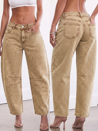 Effortless Relaxed Khaki Barrel Jeans for Women with High Waist Curved Leg