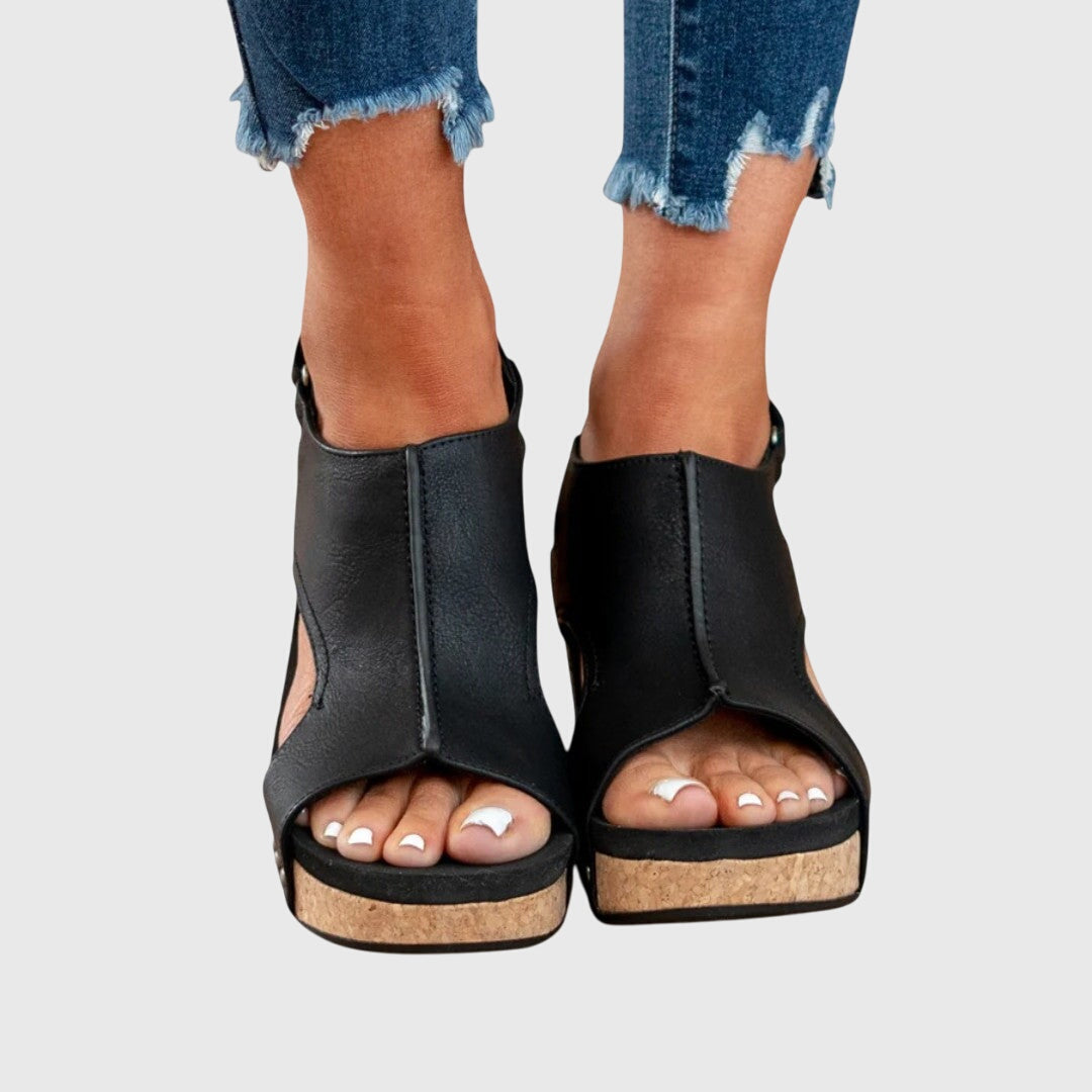 Comfortable Orthopedic Sandals for Women with Crossover Strap Cork Wedge Platform Open Toe Casual Style
