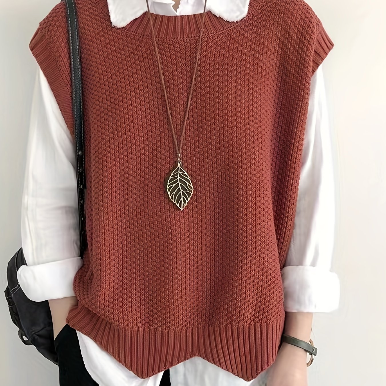 Comfortable Chunky Knit Sweater Vest for Women with Crew Neck Sleeveless Ribbed Trim Relaxed Oversized Style