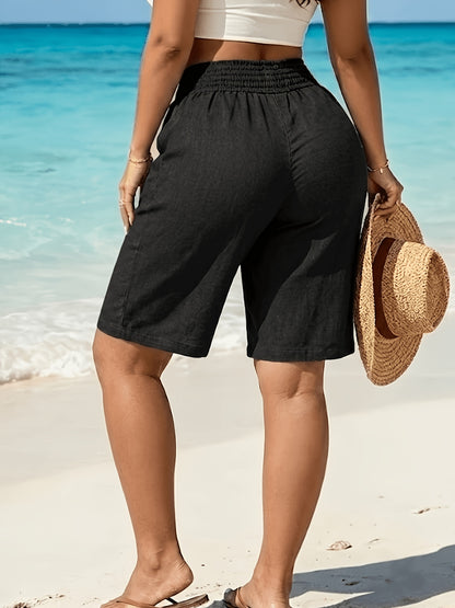 Effortless Linen Bermuda Shorts for Women with High Waist Drawstring Relaxed Casual Style