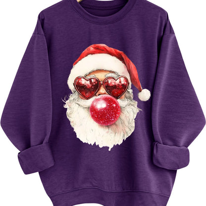 Comfortable Santa Graphic Christmas Tacky Sweater for Women with Crew Neck Long Sleeve Oversized Pullover Style