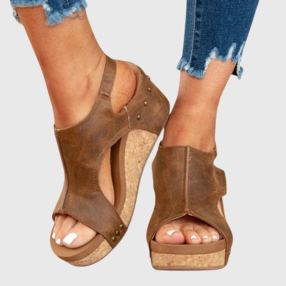 Comfortable Orthopedic Sandals for Women with Crossover Strap Cork Wedge Platform Open Toe Casual Style