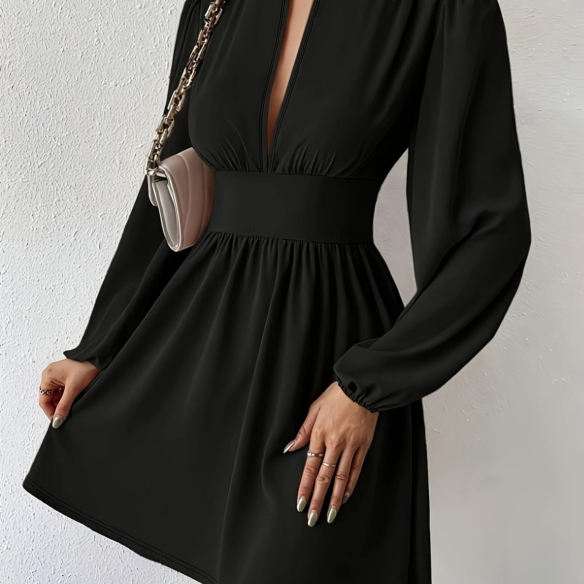 Chic Black Semi Formal Dress for Women with Mock Neck Keyhole Long Sleeve Fit and Flare Mini Party Style
