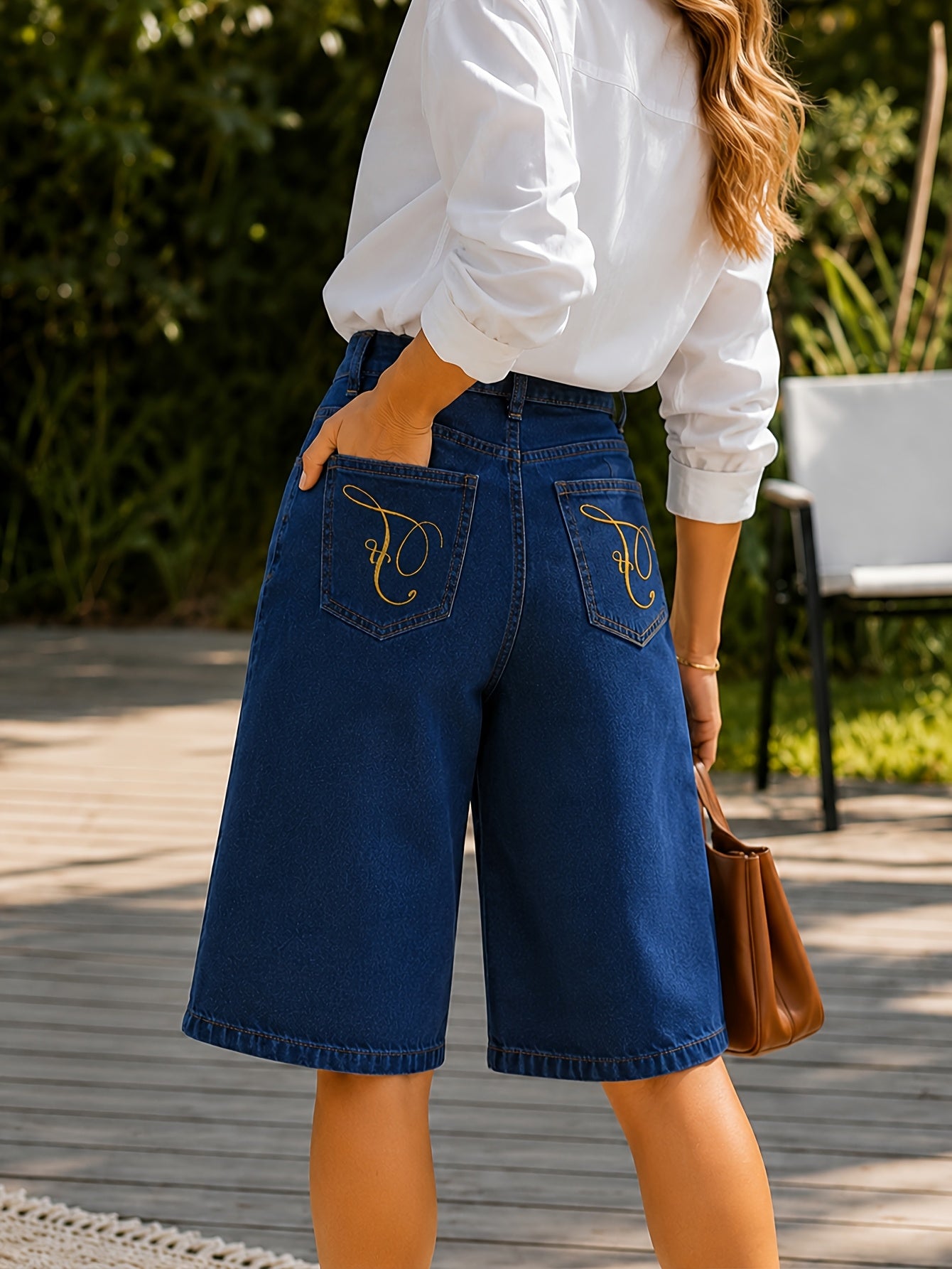 Effortless Blue Jean Shorts for Women with High Waist Pocket Relaxed Bermuda Style