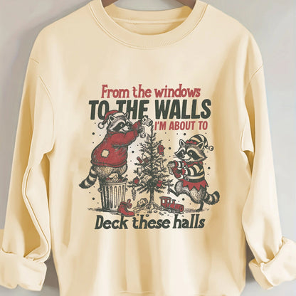 Comfortable Graphic Print Christmas Tacky Sweater for Women with Crew Neck Long Sleeve Oversized Pullover Style