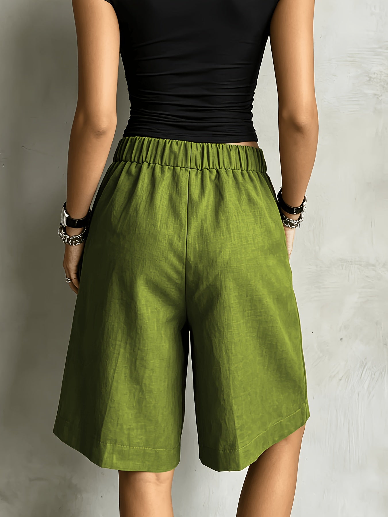 Effortless Wide Leg Bermuda Shorts for Women with High Waist Tie Belt Button Pocket Relaxed Casual Style