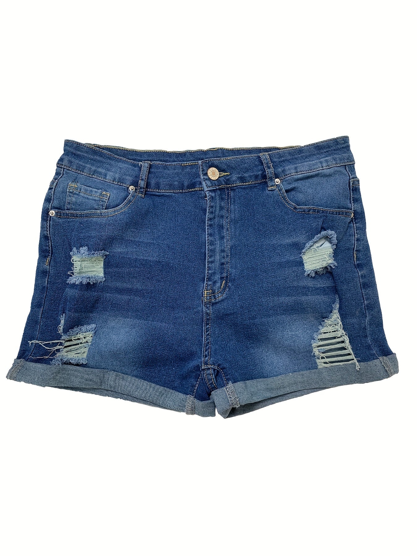 Stylish Ripped Denim Shorts for Women with High Waist Distressed Cuffed Hem Casual Street Style