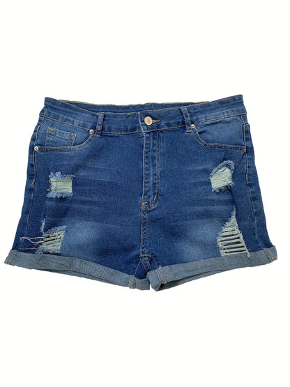 Stylish Ripped Denim Shorts for Women with High Waist Distressed Cuffed Hem Casual Street Style