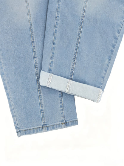 Effortless Relaxed Light Blue Barrel Jeans for Women with High Waist Cuffed Hem