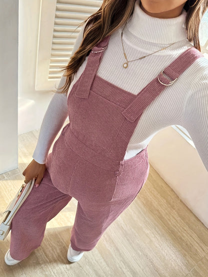 Effortless Corduroy Maternity Overalls for Women with Square Neck Sleeveless Wide Leg Relaxed Style