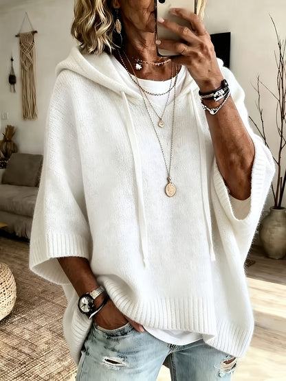 Comfortable Knit Oversized Hoodie for Women with Hooded Neck Half Sleeve Batwing Relaxed Style