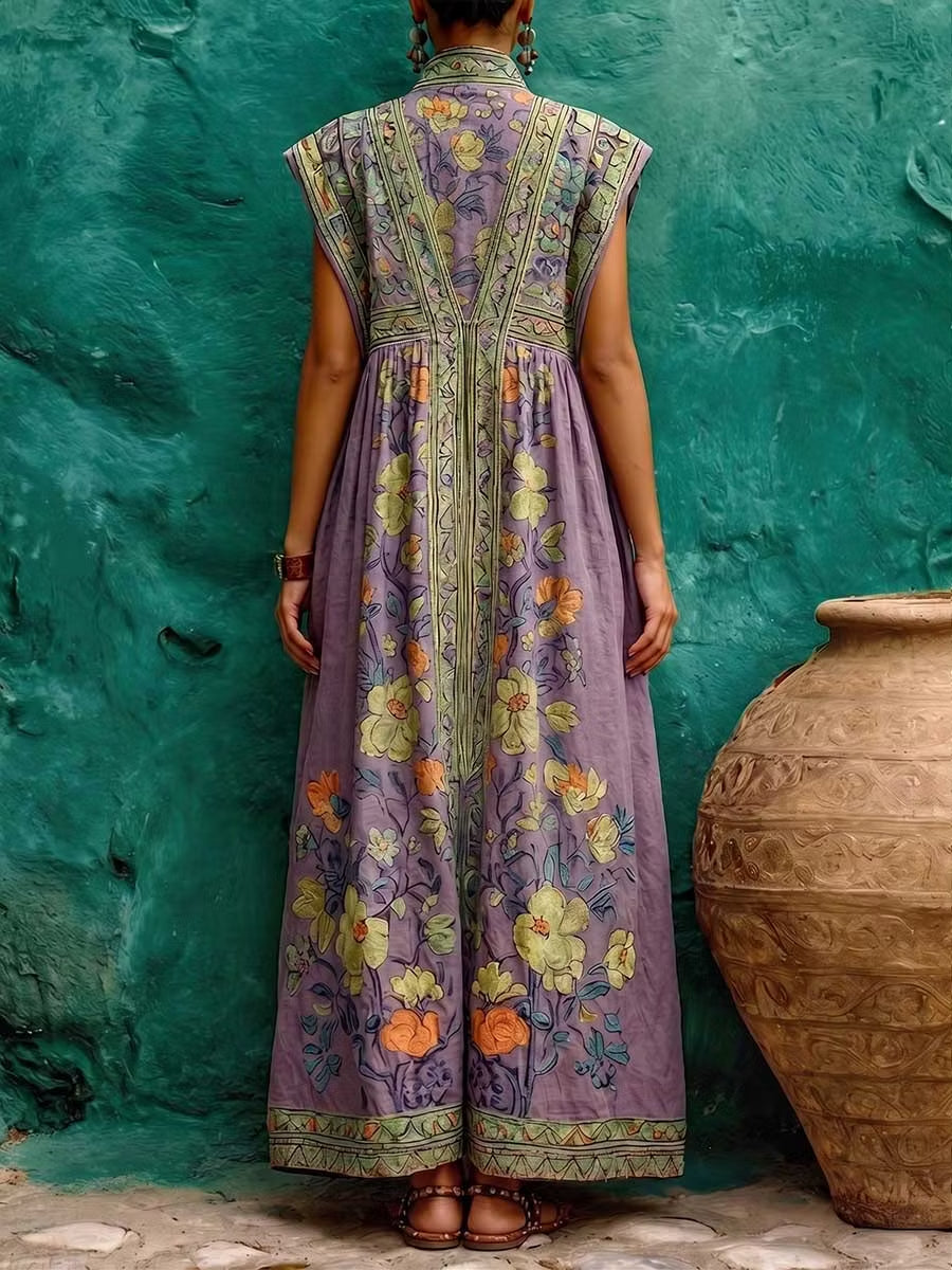 Effortless Floral Maxi Dress for Women with V-Neck Tiered Skirt Casual Summer Style