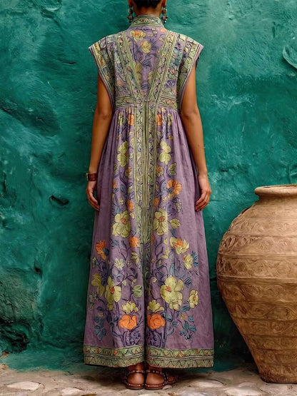 Effortless Floral Maxi Dress for Women with V-Neck Tiered Skirt Casual Summer Style