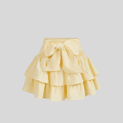 Effortless Tiered Ruffle Mini Skirt for Women with Bow Tie Smocked Waist Flowy Style